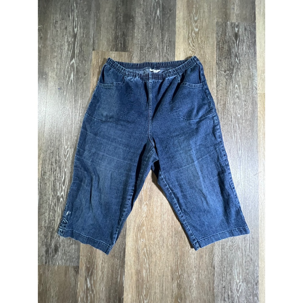 Croft & Barrow Denim Capris Women 1X Blue Elastic Waist Pull On Side Vent Pants